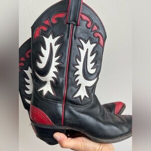 Leather Justin Black and Red Western Cowboy Boots